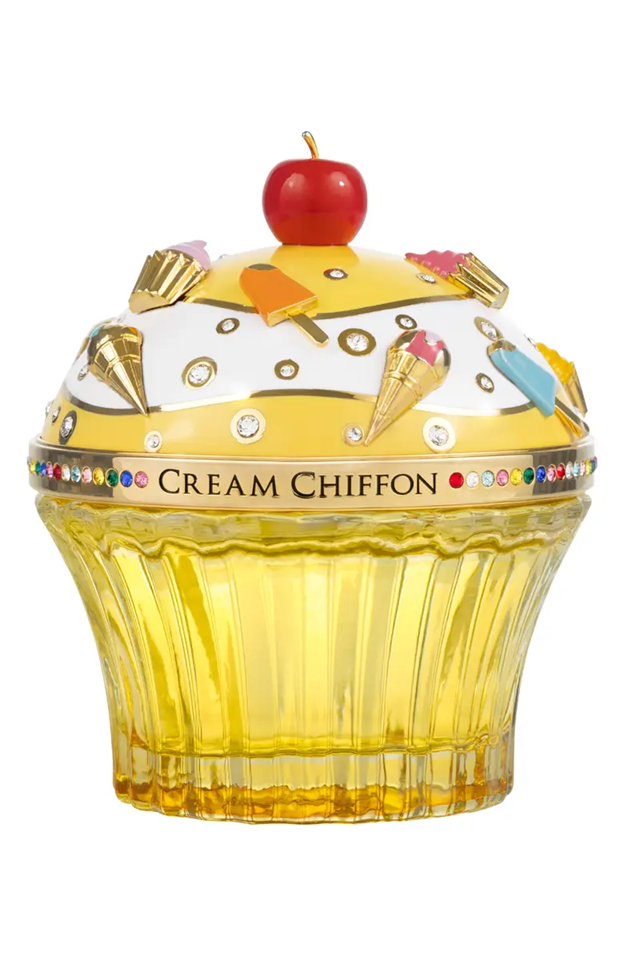 Decorative container shaped like a cupcake with 'Cream Chiffon' branding on a white background